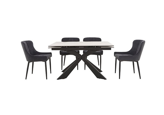 Kos Extending Dining Table with 4 Velvet Dining Chairs Dining Set - Grey