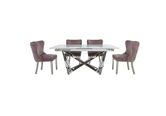 Marvel Chrome Small Extending Dining Table and 4 Button Back Dining Chairs