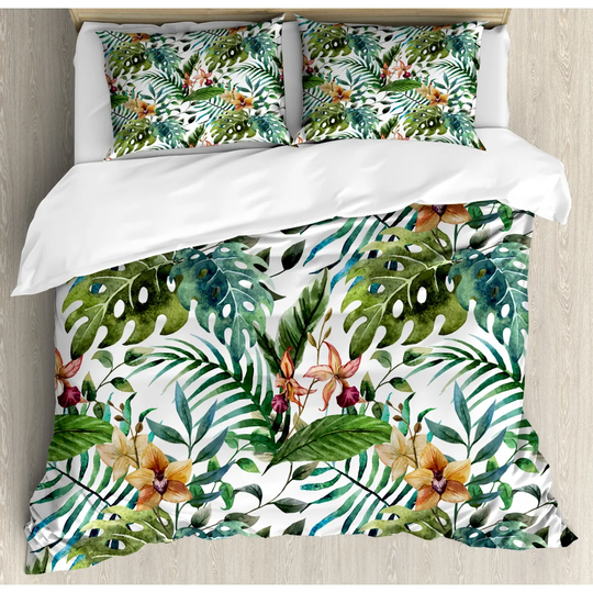 Ravenna Green/White/Blue Microfibre 350 TC Duvet Cover Set