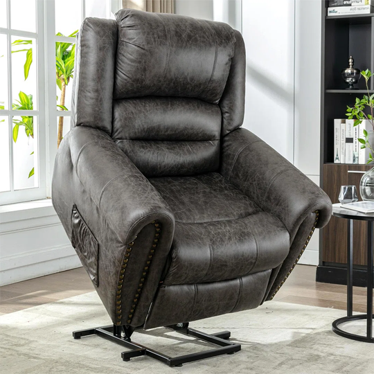 Grey Faux Leather Reclining Chairs With USB Port And 2 Side Pockets With Massage And Heat For Elderly Big People, Massage Chair Heavy Duty Electric L
