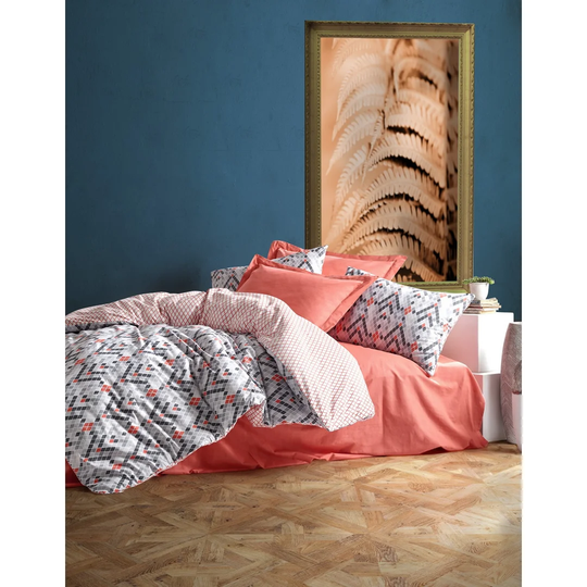 Shelburn Grey/Orange 100% Cotton Reinforce 145 TC Duvet Cover Set