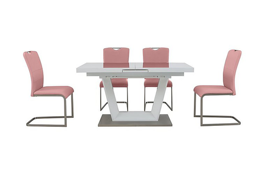 Bianco Small Extending Dining Table and 4 Chairs Dining Set - Pink