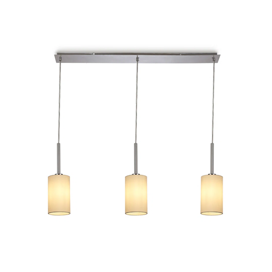 Baymont Polished Chrome 3 Light E27 3M Linear Pendant, C/W 120Mm Faux Silk Shade, Ivory Pearl/White Laminate