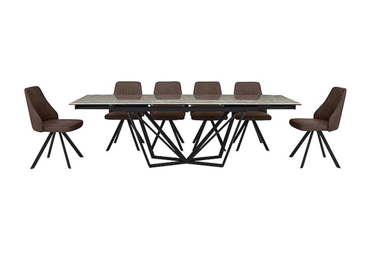 Aquila Extending Dining Table and 6 Swivel Dining Chairs - Brown