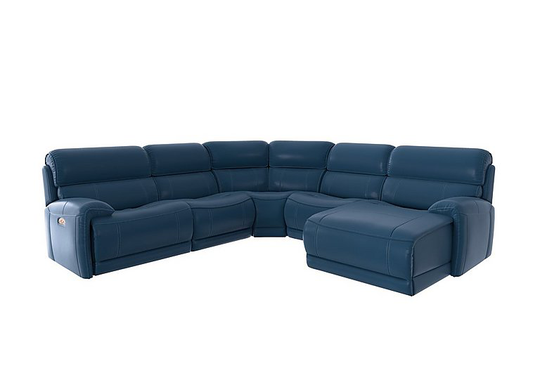 Link Leather Corner Chaise Power Sofa - Blue- World of Leather