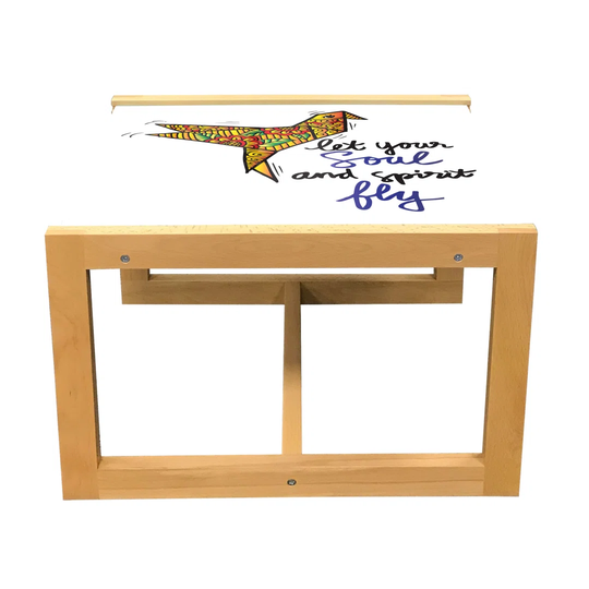 Saying Coffee Table, Let Your Soul And Fly Calligraphy With Zentangle Origami Bird, Acrylic Glass Center Table With Wooden Frame For Offices Dorms Cha