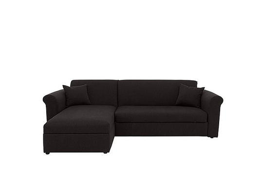Versatile 2 Seater Fabric Chaise Sofa Bed with Storage with Scroll Arms - Black