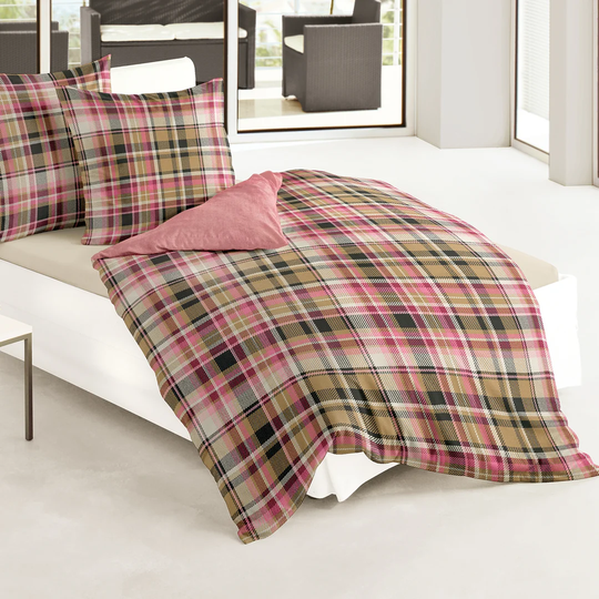 Beige/Pink 100% Cotton 206 TC Reversible Duvet Cover Set