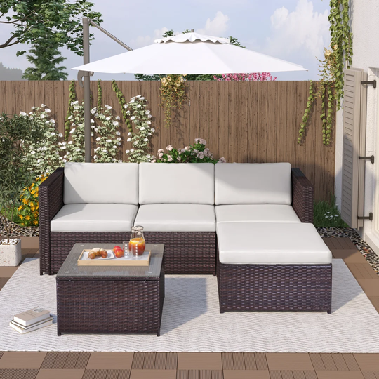 Abhigna 4 Seater Rattan Garden Corner Sofa Set