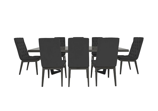 Palazzo 200cm Extending Dining Table in Silver Birch with 8 Capitonne Buttoned Dining Chairs