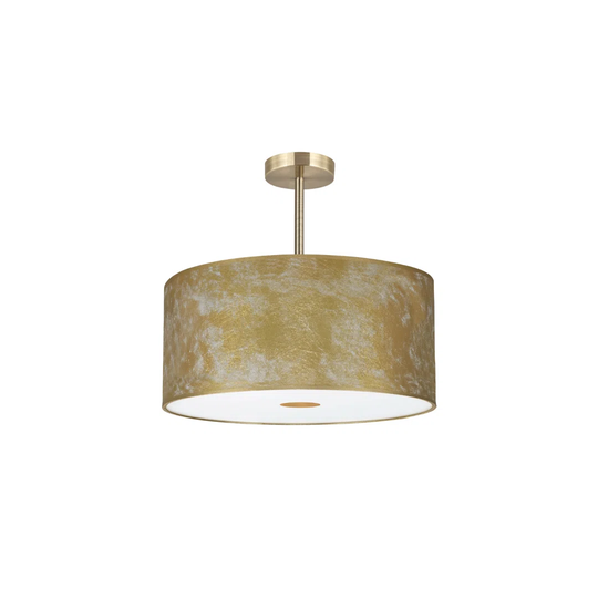 Baymont Antique Brass 5 Light E27 Semi Ceiling Fixture With 600Mm Gold Leaf Shade With Frosted Acrylic Diffuser With Antique Brass Centre