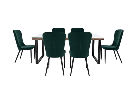 Noir Dining Table with U-Shaped Legs with 6 Chairs Dining Set - 220-cm
