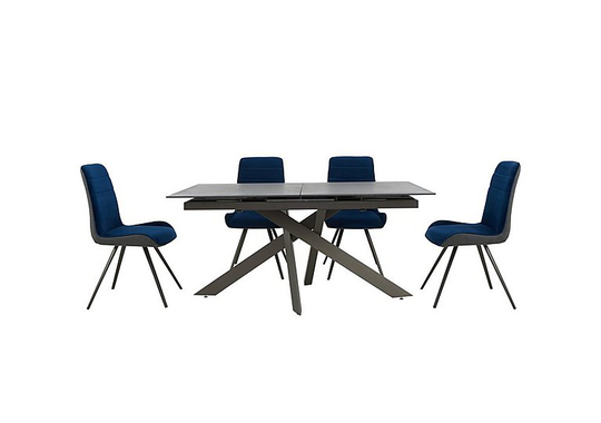 Samurai Extending Dining Table and 4 Velvet Dining Chairs