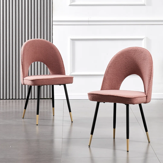 Pink Teddy Fleece Velvet Upholstered Dining Chairs (Set Of 2)