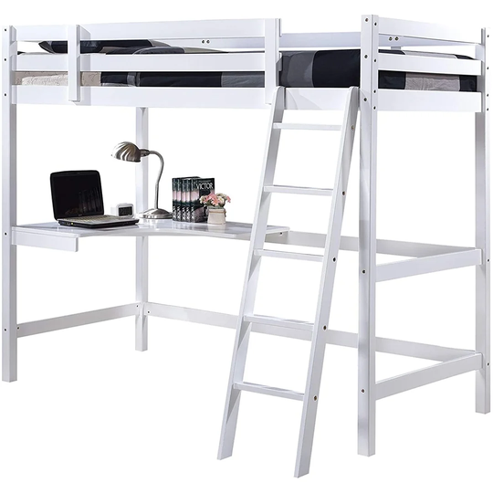 Heanor Single (90 X 190Cm) Bed Frame High Sleeper Loft Bed with Built-in-Desk