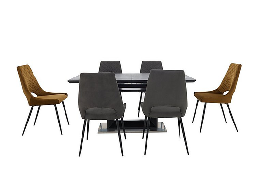 Metallica Extending Dining Table with Graphite Ceramic Top and 6 Chairs