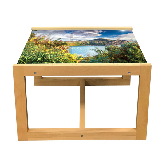 Landscape Coffee Table, Spring Morning Scenery Of Sicily Italian Scenery Sea Nature View, Acrylic Glass Center Table With Wooden Frame For Offices Dor