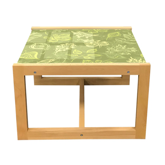 Leaves Coffee Table, Demonstration Of Various Plantation Leafy Items In Tones Of Green Olive Green, Acrylic Glass Center Table With Wooden Frame For O