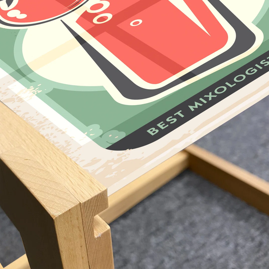 Retro Coffee Table, Nostalgic Poster Bar Art For Today''s Special Famous Cocktail Bloody Drink And Vodka, Acrylic Glass Center Table With Wooden Frame