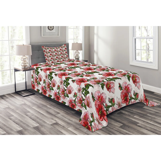 Adelric Red/Green Bedspread Set with Pillow Sham