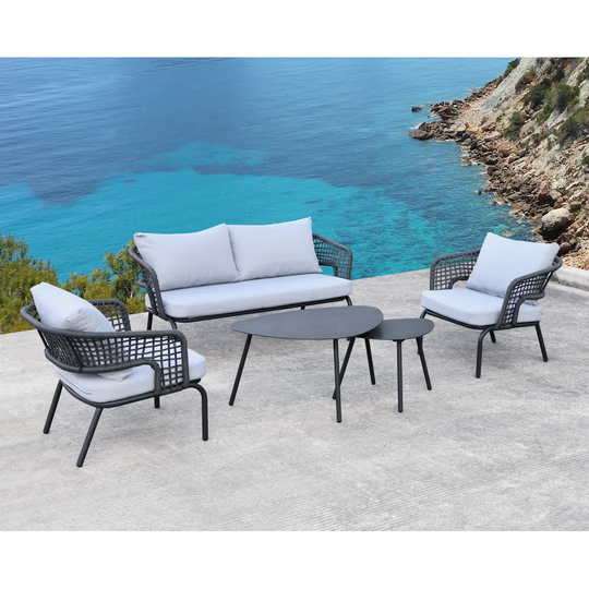 Set Of 2 Armchairs, Sofa And 2 Tables Lyons Grey/grey