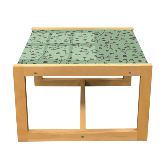 Floral Coffee Table, Botanical Layout Of Small Flowers Leaves And Branches Natural Greenery, Acrylic Glass Center Table With Wooden Frame For Offices