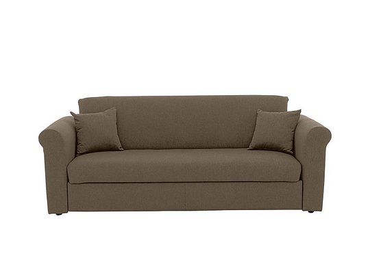 Versatile 3 Seater Fabric Sofa Bed with Scroll Arms - Mink