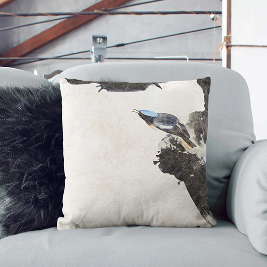 Bird on a Rock by Shibata Zeshin Cushion with Filling Pillow