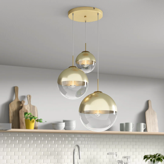 Saundra 3 - Light Cluster Globe Pendant with Wrought Iron Accents