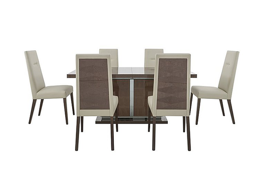 ALF - Vito Large Extending Dining Table and 6 Rose Wood Back Faux Leather Dining Chairs