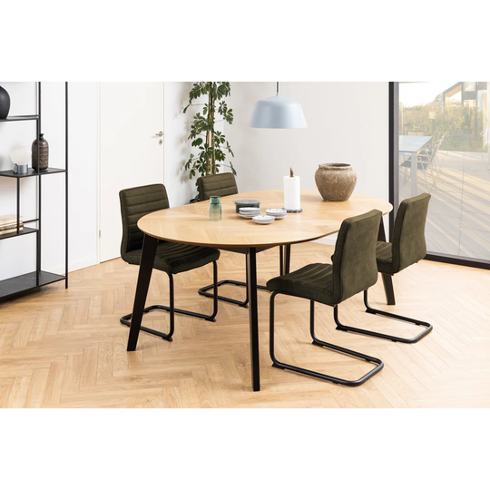 Zola Dining Chair Preston Fabric Olive Green 38, Base Matt Black Metal