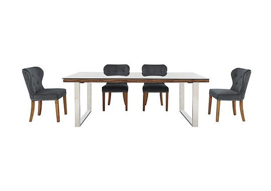 Chennai Dining Table with U-Shaped Legs and 4 Upholstered Chairs - 220-cm - Grey