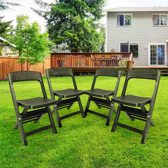Asso - Set Of 4 Folding Polyrattan Garden Chairs. Anthracite Grey Outdoor Dining Chairs