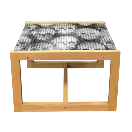 Skull Coffee Table, Knitting Chevron Texture With Brainpan Head Bone Ghostly Creepy Pattern Image, Acrylic Glass Center Table With Wooden Frame For Of