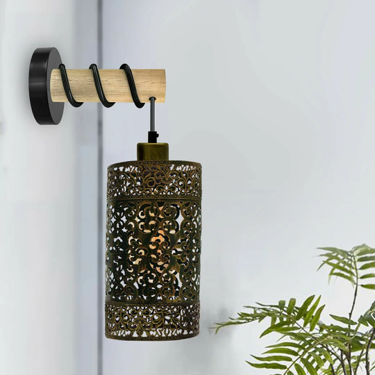 Vintage Metal Antique Rustic Wall Light Industrial Wooden Lamp Light