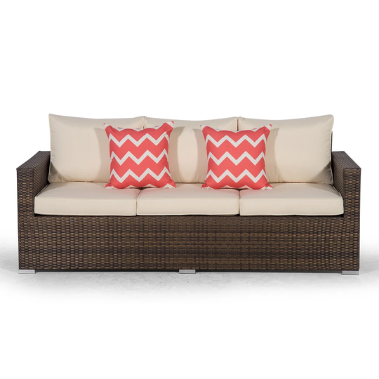 Giardino Brown Large Rattan 3 Seater Sofa Outdoor Patio Garden Furniture with Cover