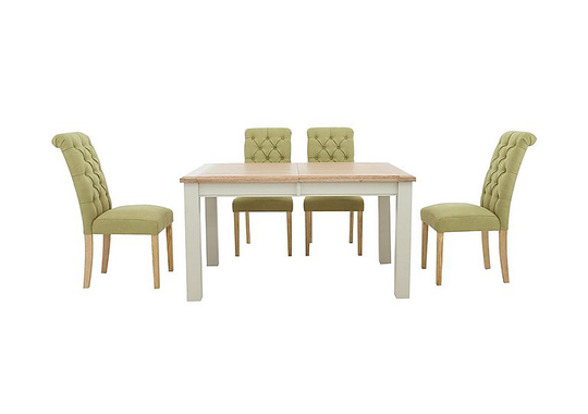 Furnitureland - Angeles Rectangular Extending Dining Table and 4 Button Back Dining Chairs - Green
