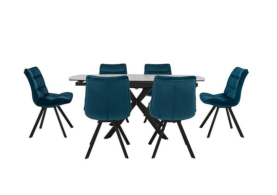 Diego Round Extending Dining Table and 6 Chairs - Teal