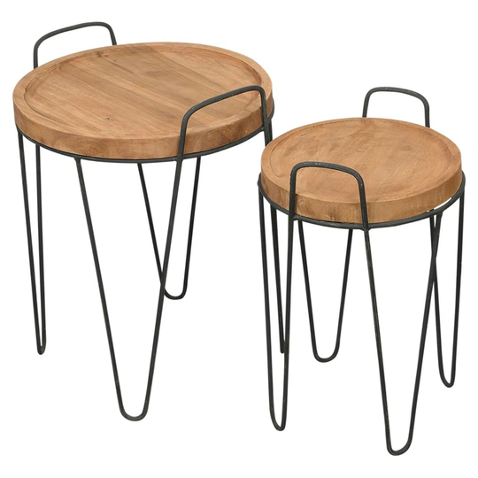 2Pc Solid Teak Round Nesting Side Tables