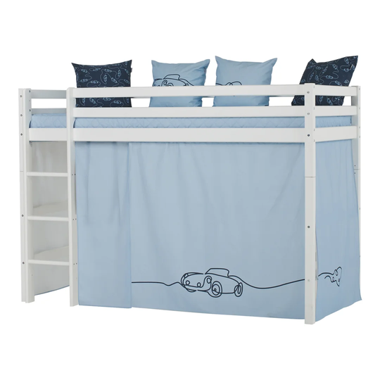 Basic European Single (90 x 200cm) Middle Loft Bed with Cars Curtain