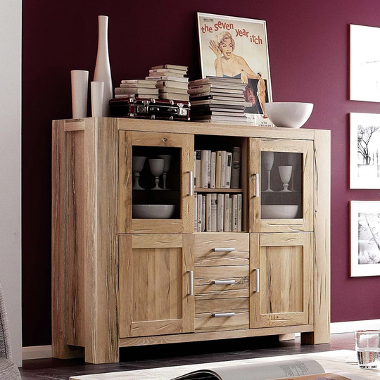 Noam 161 cm Wide 3 Drawer Oak Solid Wood Sideboard