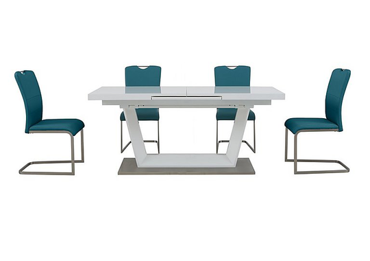 Bianco Large Extending Dining Table and 4 Chairs Dining Set - Teal