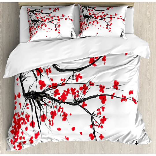 Nuneaton White/Black/Red Microfibre 350 TC Duvet Cover Set