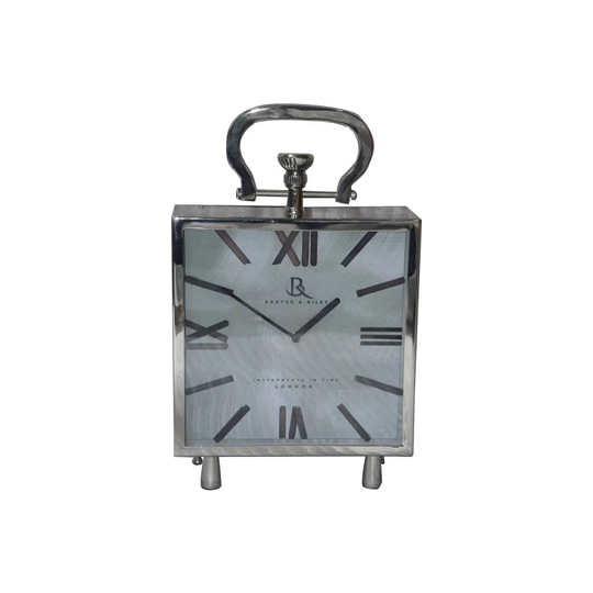 Analog Stainless Steel Mechanical Alarm Tabletop Clock in Gray/White
