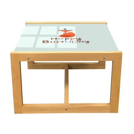 Birthday Coffee Table, Fox Sleeping On Dotted Backdrop With Greeting Happy Message, Acrylic Glass Center Table With Wooden Frame For Offices Dorms Alm