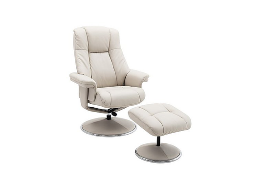 Troyes Leather Look High-Back 360 Swivel Chair and Footstool - Beige