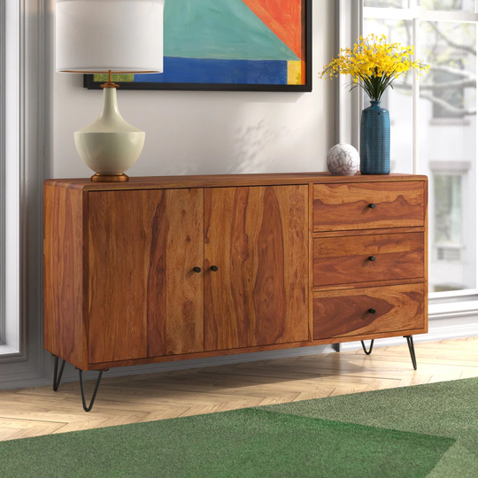 Nagata 140 Cm Wide 3 Drawer Solid Wood Sideboard