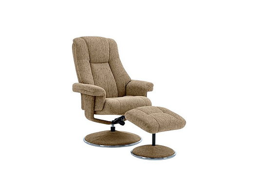 Troyes Fabric High-Back 360 Swivel Chair and Footstool - Brown