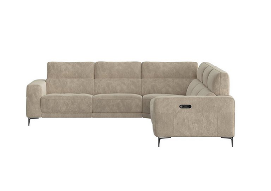Adama Large Fabric Power Recliner Corner Sofa with Telescopic Headrests - Cream
