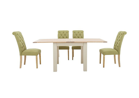 Furnitureland - Angeles Flip Top Extending Dining Table and 4 Button Back Dining Chairs - Green